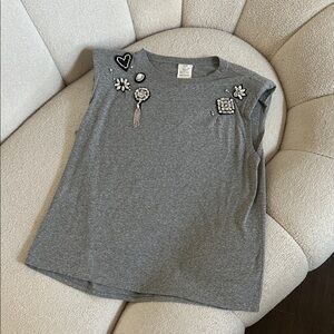 cinq a sept Grey Embellished Muscle Tee